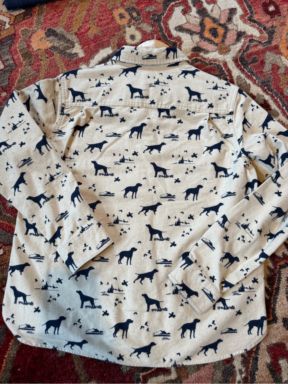 L.L. Bean Cream Button-Down Shirt with Navy Dog Print - Picture 4 of 4